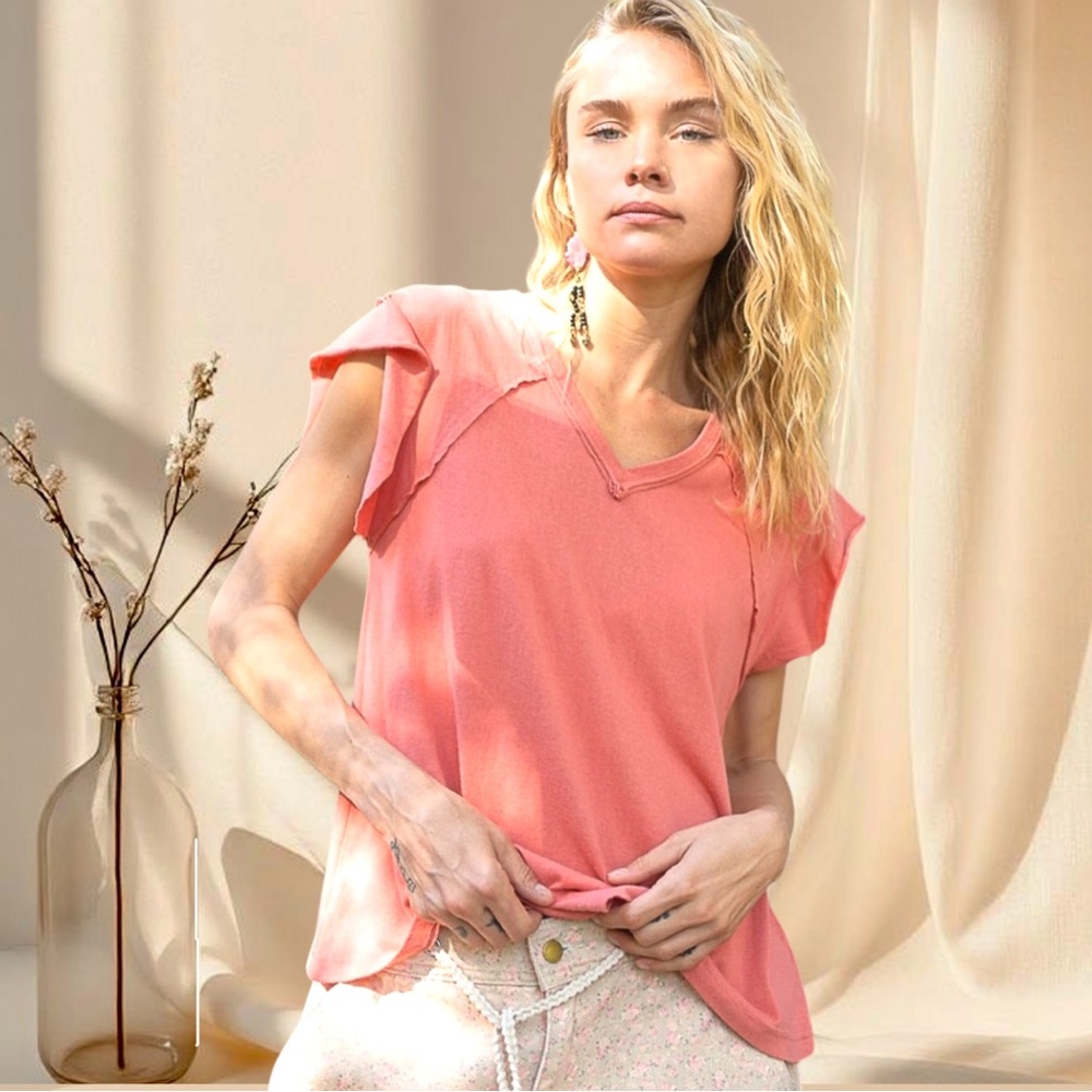POL Baby Tee Ruffle Sleeve Bohemian Cotton Top - Picture 3 of 9